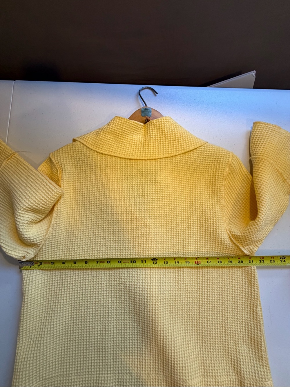 Vintage 90s Yellow Waffle Oversized Jacket Women Size Large lagenlook 3/4 sleeve - Picture 7 of 9